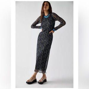 Free People Anna Sui Metallic Floral Long Sleeve Dress